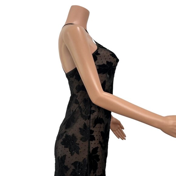 Vintage Morgan Taylor Black Sheer Slip Dress SZ S Velvet Floral By Fantasies - Picture 14 of 16